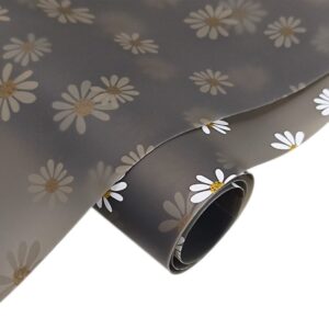 Translucent Jelly Vinyl 11.8"x53"(30x135cm) Frosted Glitter Daisy Flower Printed TPU Film for Hair Bows Clips Handbags Making (Black)