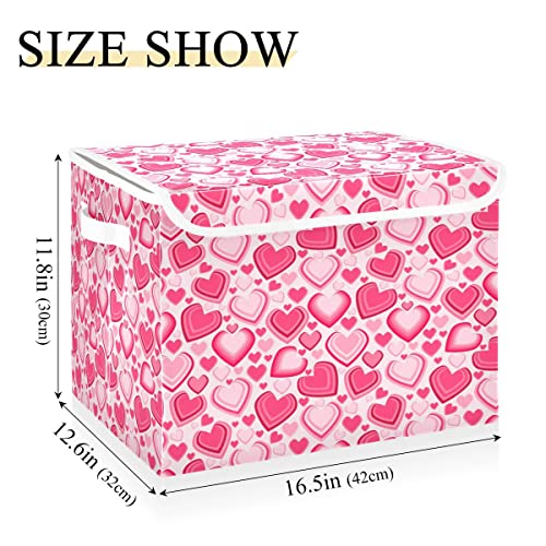 Storage Bins with Lids Foldable Storage Baskets Storage Cubes Collapsible Closet Organizer Containers with Cover Love Heart for Home Office Organizer Closet, Shelves, Toy, Nursery