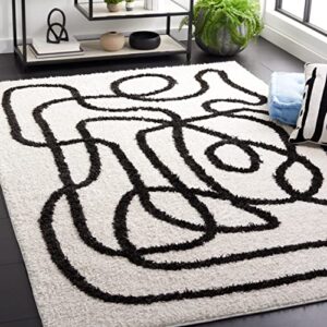 safavieh norway shag collection area rug - 8' x 10', ivory & black, mid-century modern design, non-shedding & easy care, 1.2-inch thick ideal for high traffic areas in living room, bedroom (nor202a)