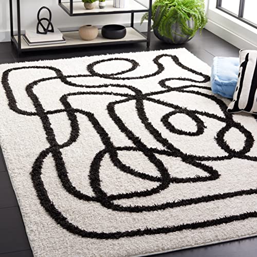 SAFAVIEH Norway Shag Collection Area Rug - 8' x 10', Ivory & Black, Mid-Century Modern Design, Non-Shedding & Easy Care, 1.2-inch Thick Ideal for High Traffic Areas in Living Room, Bedroom (NOR202A)