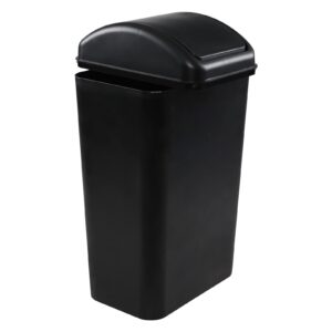 Yesdate 3.5 Gallon Trash Can with Swing-Top Lid, Plastic Black Garbage Can, F