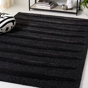 safavieh hi-lo shag collection area rug - 8' x 10', charcoal, modern stripe textured design, non-shedding & easy care, 1.6-inch thick ideal for high traffic areas in living room, bedroom (hls202h)