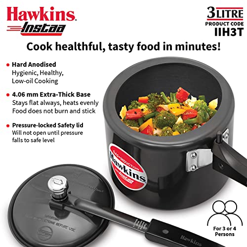 Hawkins 3 Litre Instaa Pressure Cooker, Induction Inner Lid Cooker, Tall Body Hard Anodised Cooker, Best Black Cooker, Black (IIH3T)