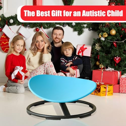 Yiuhhad Autism Kids Swivel Chair,Spin Sensory Chair,Kids Spinning Chair,Sit Spin Training Body Coordination,Metal Base Non-Slip Small Desk Chair (Blue)