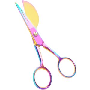 MAKER AND MARKET Small Embroidery 4.5 Inch Scissors Set of 2 Kit - Mini Double Bend Offset Duckbill and Double Bend Long Applique Needlepoint Blade with Pouch Sleeve (Rainbow)