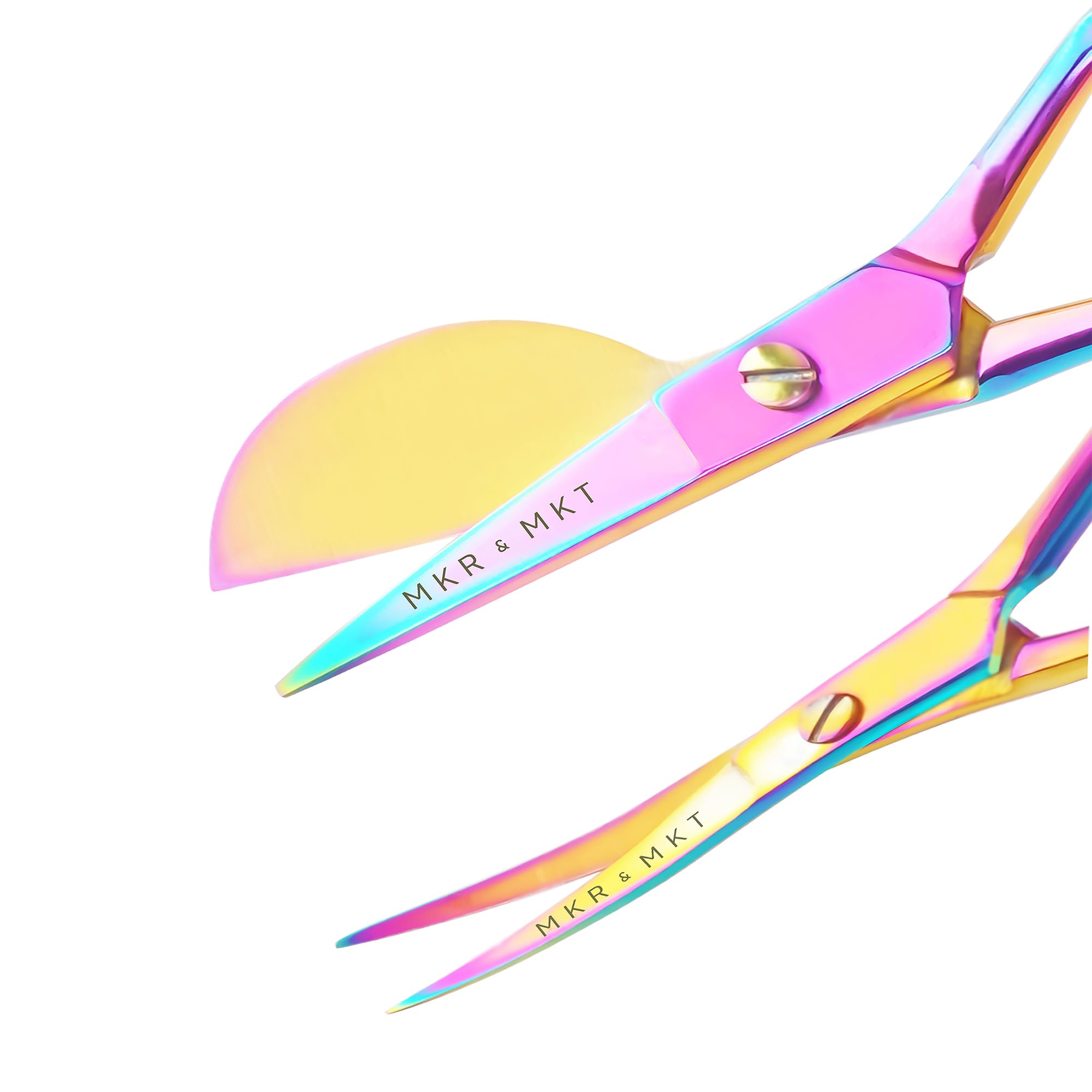 MAKER AND MARKET Small Embroidery 4.5 Inch Scissors Set of 2 Kit - Mini Double Bend Offset Duckbill and Double Bend Long Applique Needlepoint Blade with Pouch Sleeve (Rainbow)