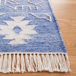 SAFAVIEH Kilim Collection Area Rug - 5' x 8', Blue & Ivory, Flat Weave Rustic Boho Tribal Design, Non-Shedding & Easy Care, Ideal for High Traffic Areas in Living Room, Bedroom (KLM763M)