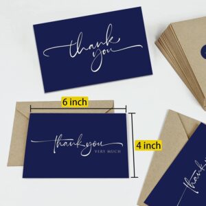 120 Classy Navy Blue Thank You Cards Bulk - Professional Looking - Thank You Greeting Notes, Blank Inside with matching Brown Kraft Envelopes & Stickers Perfect for Wedding, Business,Graduation & Much