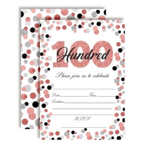 amanda creation confetti rose gold polka dot 100th birthday party invitations, 20 5x7 fill-in cards with twenty white envelopes