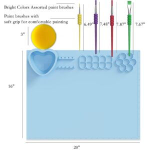 Svartur Silicone Craft Mat with Detachable Cup, 20×16 in, Silicone Painting Mat for Kids with Paint Brush, Silicone Art Mat for Creator, Resin Casting Silicone Mat for Hot Glue, Pack of 2, Pink & Blue