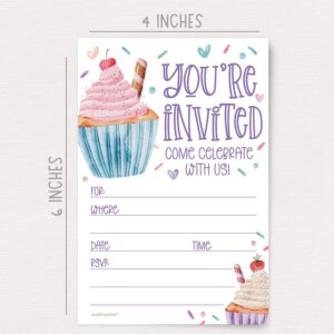 Cupcake Birthday Party Invitations (20 Count With Envelopes) - Watercolor Cupcakes And Sprinkles Birthday Invites