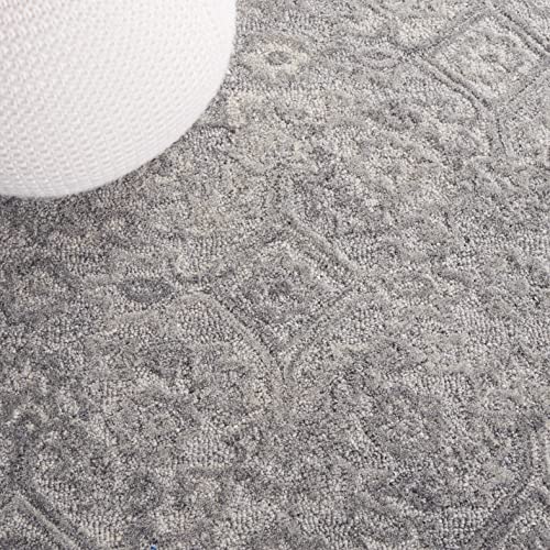 SAFAVIEH Metro Collection Accent Rug - 4' x 6', Grey, Handmade Floral Wool, Ideal for High Traffic Areas in Entryway, Living Room, Bedroom (MET883F)