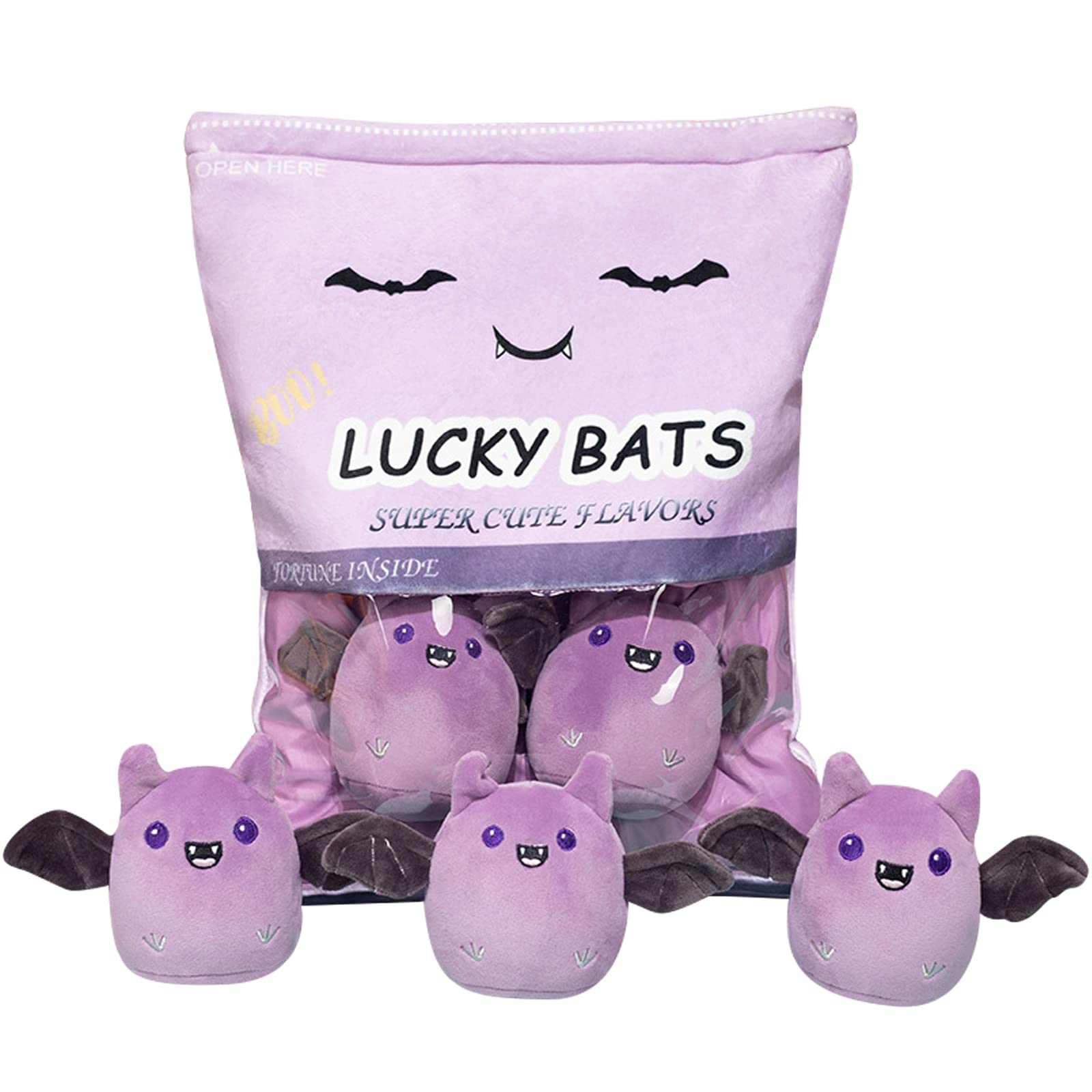 REFAHB Lucky Bat Plush Toy, Removable Stuffed Animal Plush Dolls, Soft Cute Plush Pillow Home Decoration Gift for Kids Girls' Birthday Christmas Halloween (5pcs a Bag, Purple)