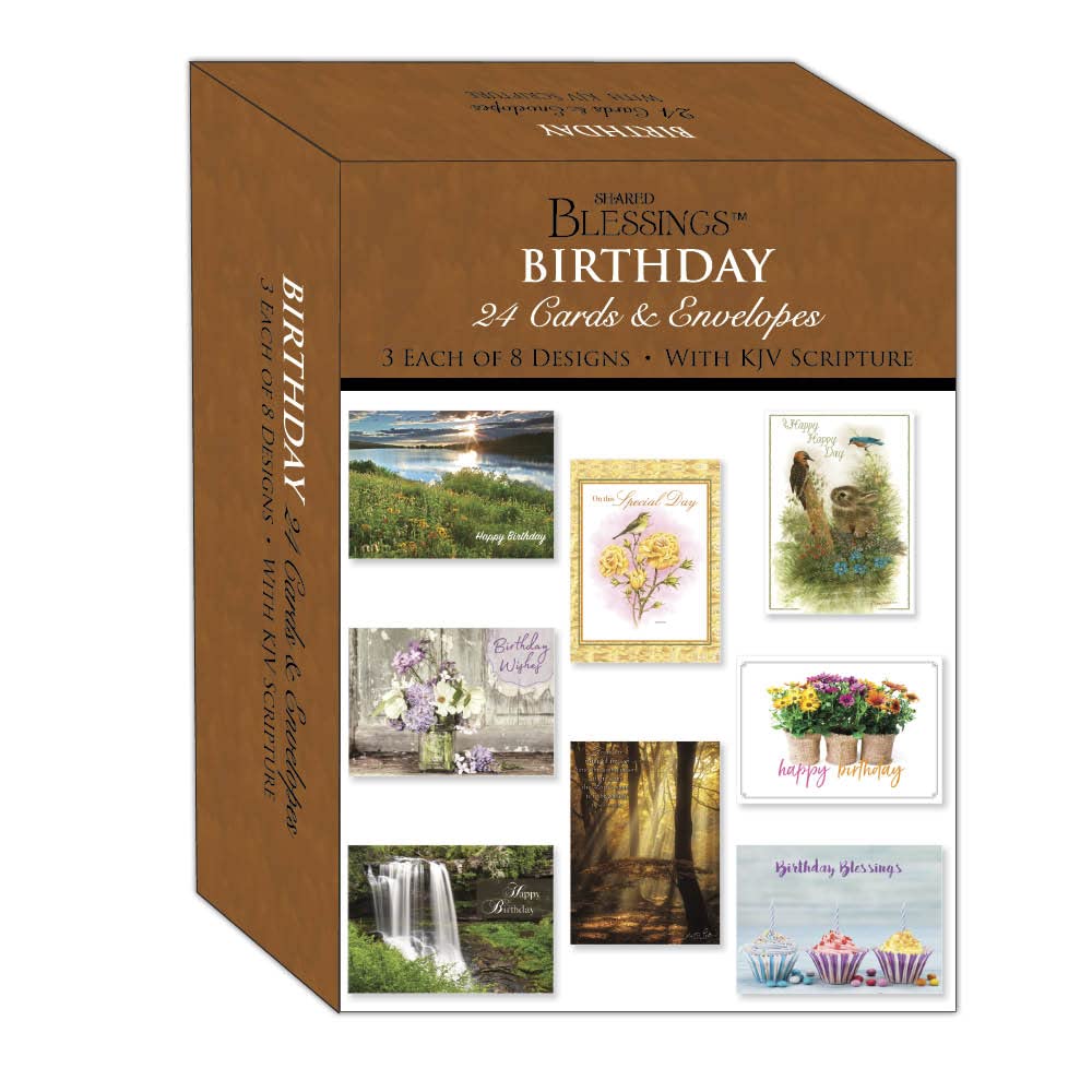 Shared Blessings 24 Birthday Cards - King James Version Scripture - Religious Boxed Birthday Cards Assortment - Christian Birthday Cards with Envelopes - Birthday Blessings Greeting Cards