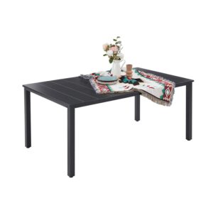 vicllax outdoor dining table for 6, 63 inch rectangle patio dining table for outside patio furniture deck lawn garden, black