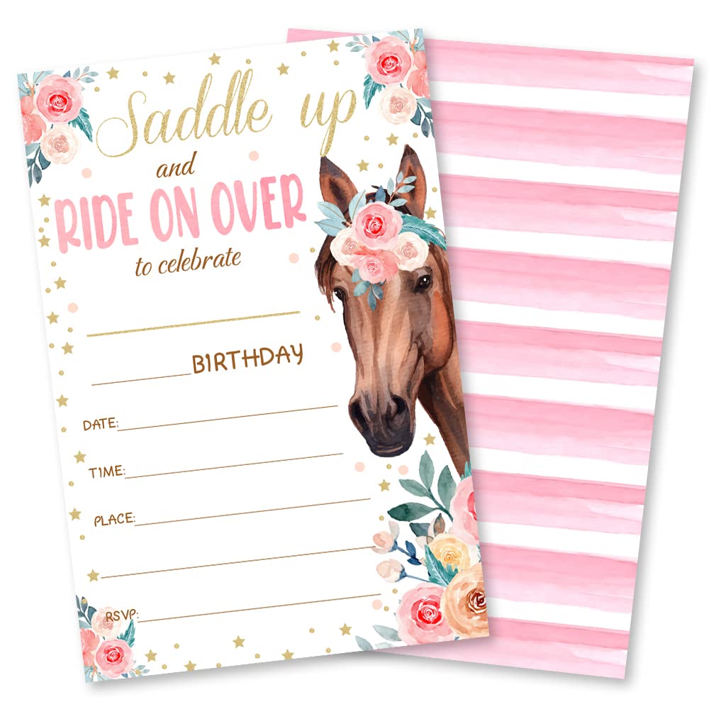 Grace Yonks Horse Birthday Invitation, Horse Party Invitation, 20 Invitations and Envelopes, Birthday party Invitations, Birthday Party Supplies.(059)