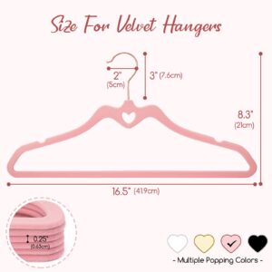 HOUSE DAY Pink Velvet Hangers 60 Pack, Non Slip Flocked Felt Hangers, Sturdy Velvet Clothes Hangers, Cute Heart Hangers, Heavy Duty Coat Hangers, Ultra Slim Pink Hangers for Closet Space Saving