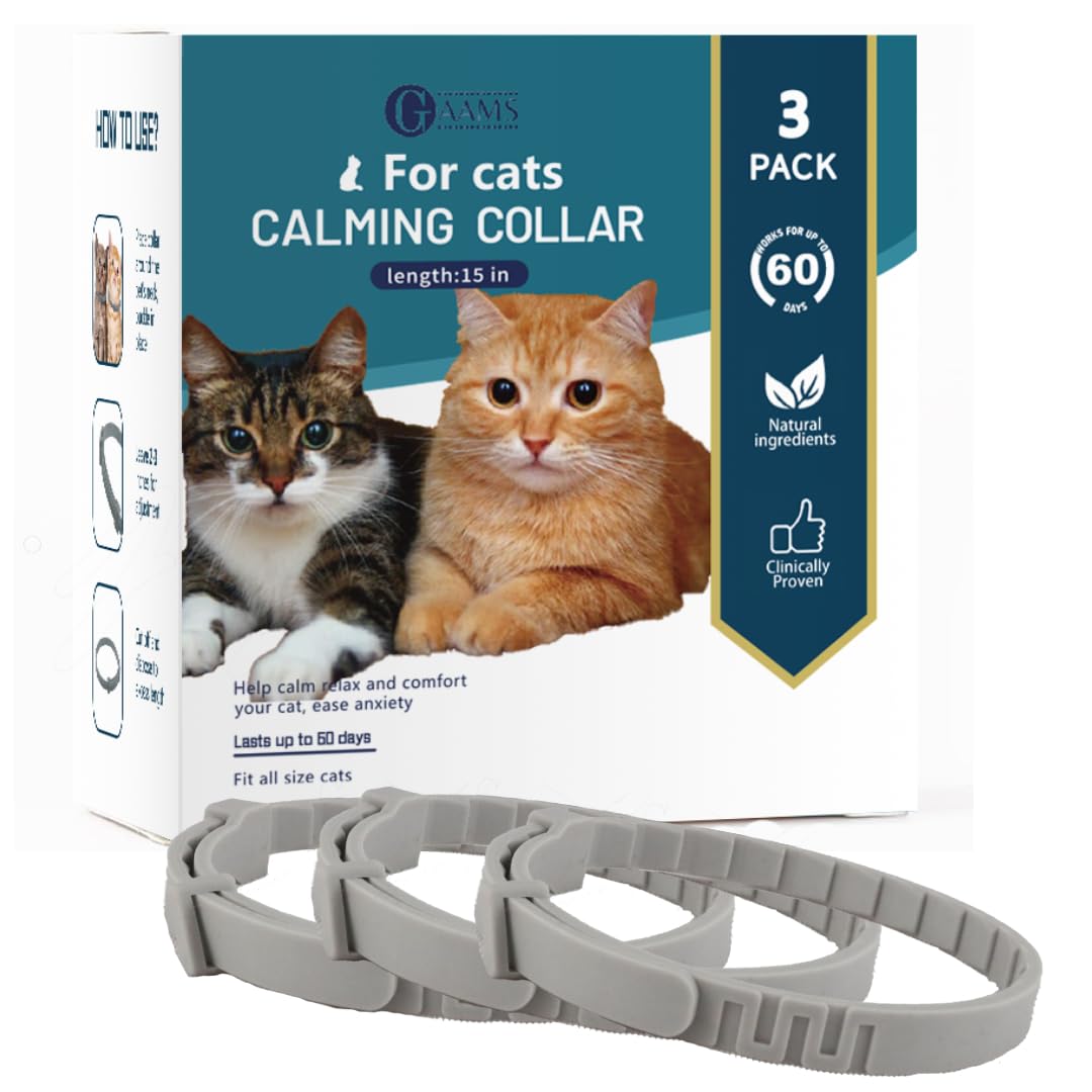 Calming Collar for Cats 3 Pack Efficient Relieve Anxiety Stress - 60 Days Long Lasting Cat Pheromone Collar and Cat Calming Collar for Anxiety GAAMS