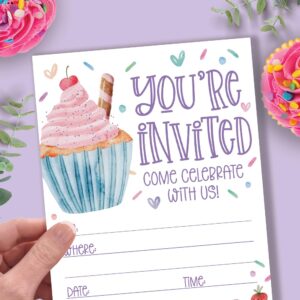 Cupcake Birthday Party Invitations (20 Count With Envelopes) - Watercolor Cupcakes And Sprinkles Birthday Invites