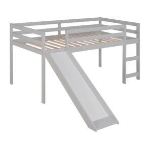 Merax Twin Kids Wood Low Loft Bed with Ladders/Slide Loft Bunk Bed for Juniors, No Box Spring Needed, Walnut