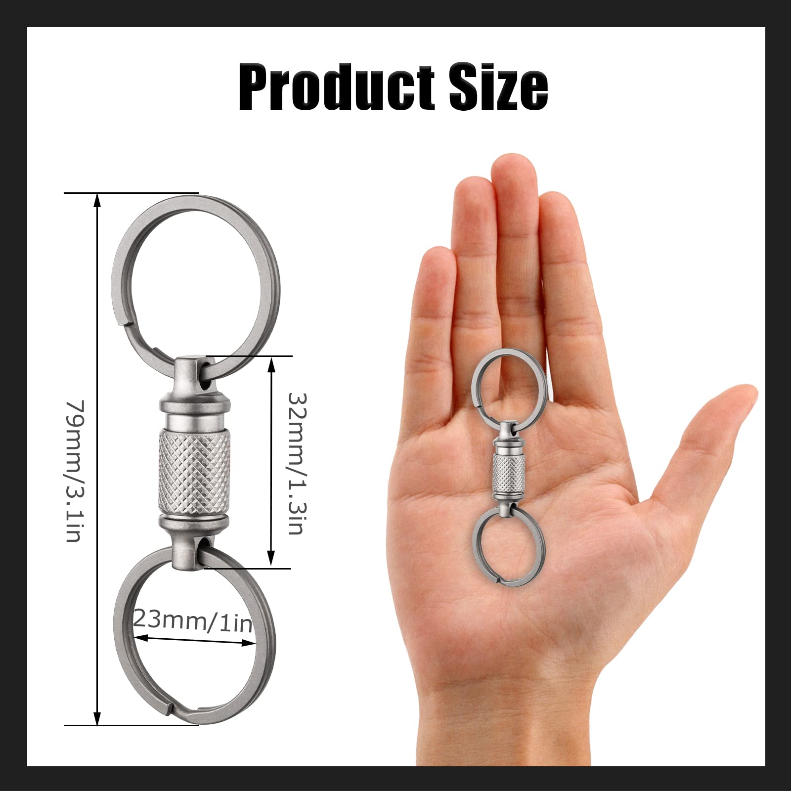 Titanium Quick Release Keychain with 2 Titanium Key Rings, Detachable Key Ring Swivel Key Holder Anti-Slip Design UIInosoo for Double-End Pull Apart Keys Easily