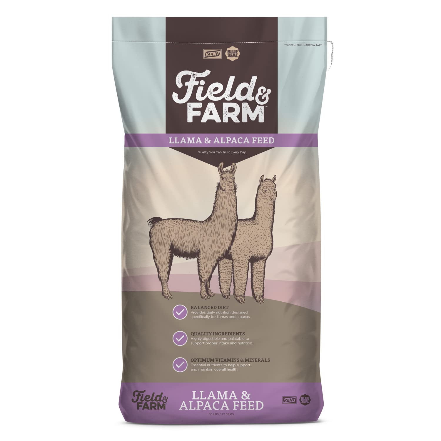 KENT Field and Farm Llama and Alpaca Pellet Feed | Optimum Vitamins and Nutrience, Balanced Diet, Ingredients | 50 Pound Bag