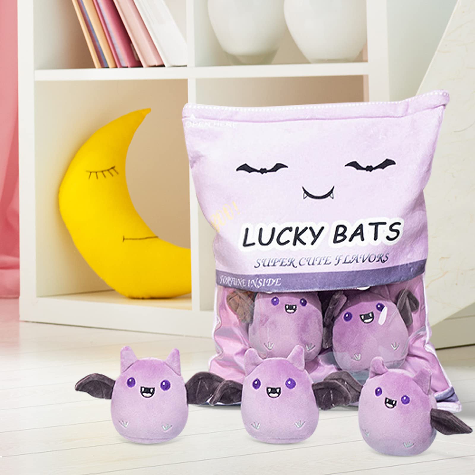 REFAHB Lucky Bat Plush Toy, Removable Stuffed Animal Plush Dolls, Soft Cute Plush Pillow Home Decoration Gift for Kids Girls' Birthday Christmas Halloween (5pcs a Bag, Purple)