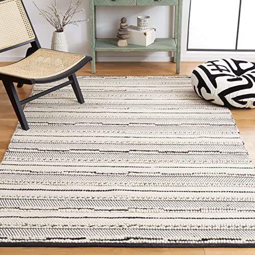 SAFAVIEH Natura Collection Accent Rug - 4' x 6', Black & Ivory, Handmade Flat Weave Boho Farmhouse Wool, Ideal for High Traffic Areas in Entryway, Living Room, Bedroom (NAT281Z)