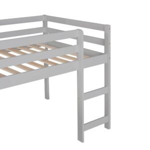 Merax Twin Kids Wood Low Loft Bed with Ladders/Slide Loft Bunk Bed for Juniors, No Box Spring Needed, Walnut