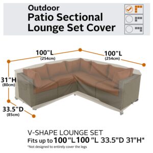 Flexiyard Outdoor Sectional Cover, Heavy Duty Patio Furniture Cover, 100"X100" Waterproof 600D Patio Sectional Cover, V-Shaped L-Shape Lawn Outdoor Furniture Cover (Natural Beige,V-Shaped-100 x100)