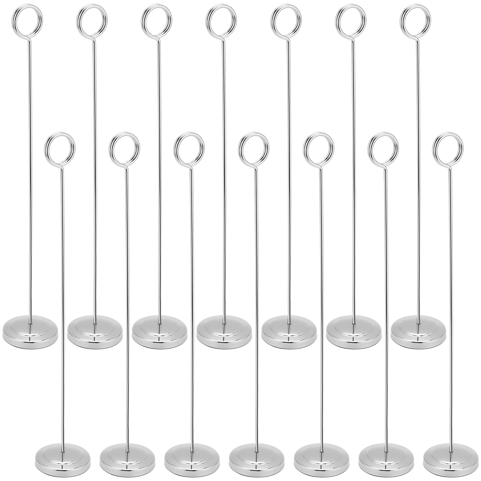 SEHOI 14 Pack Ring-Clip Table Number Holder, 12 Inches Tall Place Card Holder, Stainless Steel Number Stand Restaurant Table Cardholder for Photos, Memo Notes, Food Signs, Silver