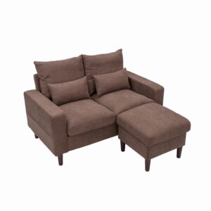 Panana 54.5” Loveseat, Modern Small Couch with Ottoman Footstool Upholstered Fabric, Love Seat Couches for Living Room, Love Seats Furniture for Bedroom, Office, Small Space, Small Apartment, Brown