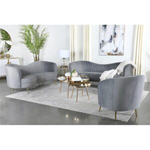 Coaster Home Furnishings Sophia Upholstered Sofa with Camel Back Grey and Gold