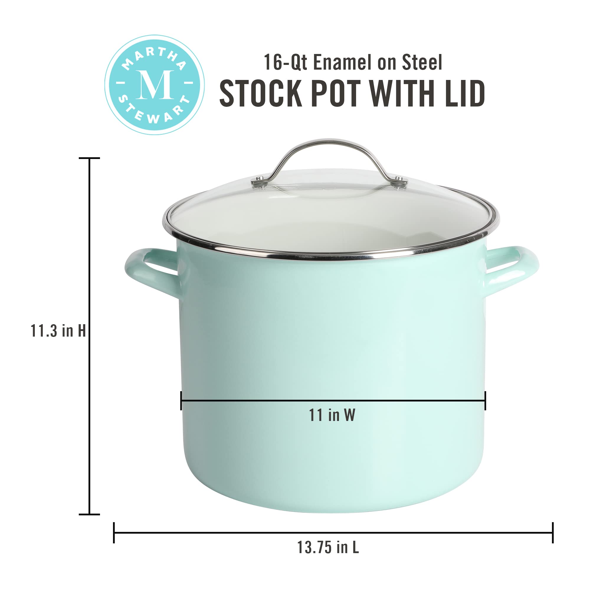 Martha Stewart Thayer 12-Quart Enamel On Steel Scratch Resistant Stock Pot w/Lid - Martha Blue