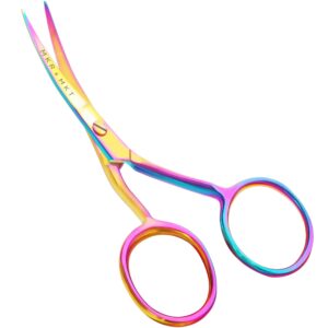 MAKER AND MARKET Small Embroidery 4.5 Inch Scissors Set of 2 Kit - Mini Double Bend Offset Duckbill and Double Bend Long Applique Needlepoint Blade with Pouch Sleeve (Rainbow)