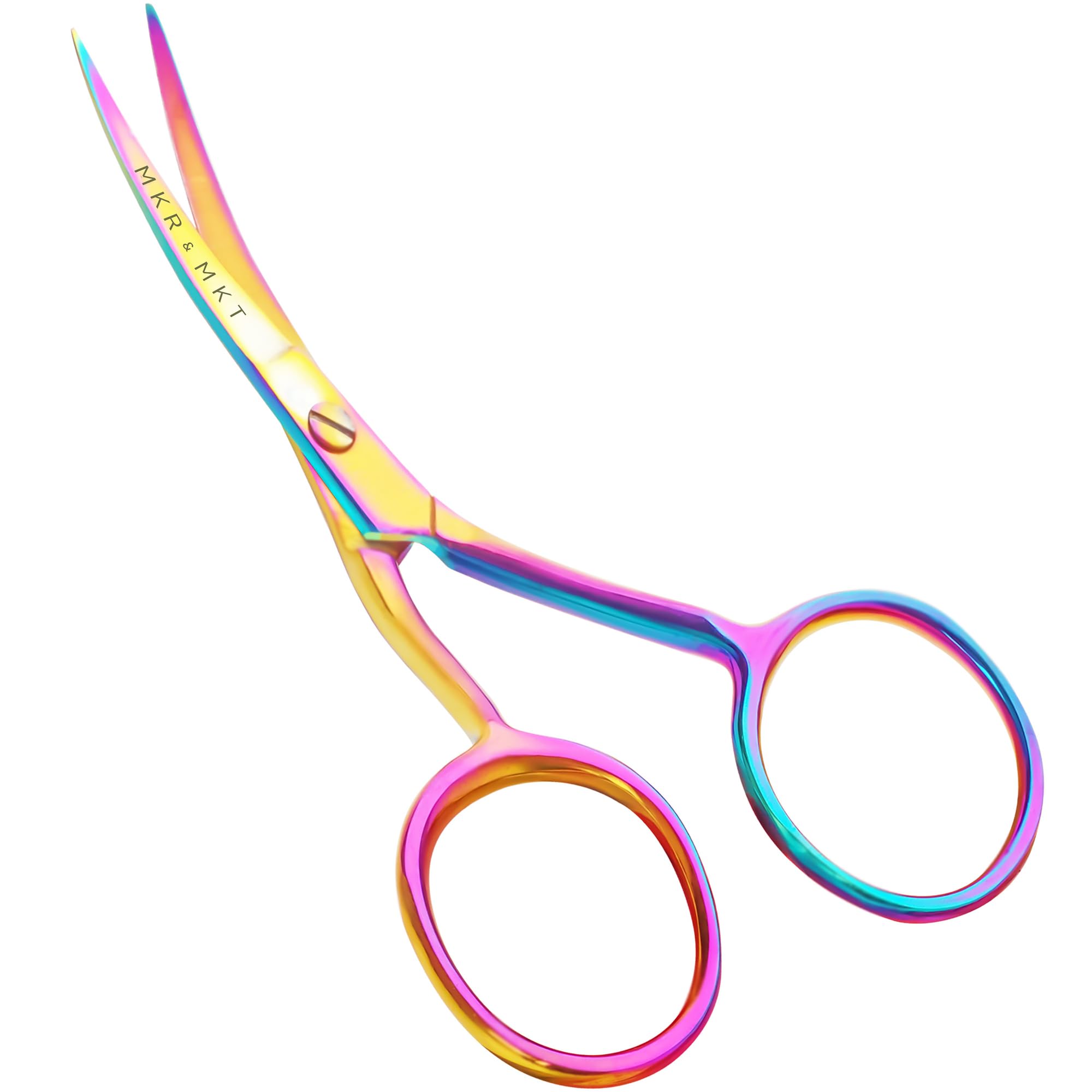 MAKER AND MARKET Small Embroidery 4.5 Inch Scissors Set of 2 Kit - Mini Double Bend Offset Duckbill and Double Bend Long Applique Needlepoint Blade with Pouch Sleeve (Rainbow)