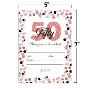 Amanda Creation Confetti Rose Gold Polka Dot 50th Birthday Party Invitations, 20 5x7 Fill-In Cards with Twenty White Envelopes