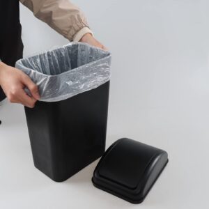 Yesdate 3.5 Gallon Trash Can with Swing-Top Lid, Plastic Black Garbage Can, F