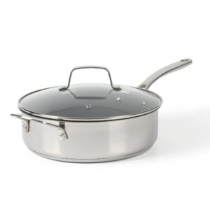 martha stewart delaroux stainless steel 4-quart pfas free premium ceramic nonstick saute pan w/tempered glass lid