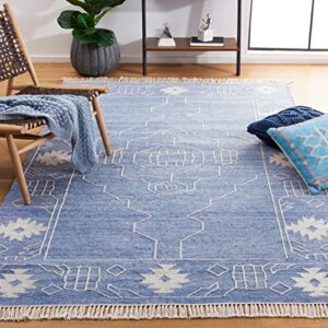 safavieh kilim collection area rug - 5' x 8', blue & ivory, flat weave rustic boho tribal design, non-shedding & easy care, ideal for high traffic areas in living room, bedroom (klm763m)