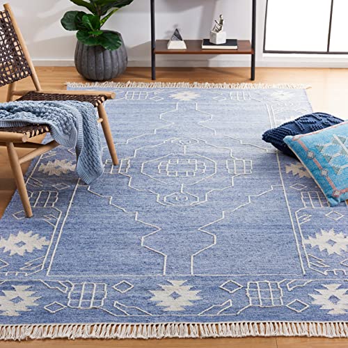 SAFAVIEH Kilim Collection Area Rug - 5' x 8', Blue & Ivory, Flat Weave Rustic Boho Tribal Design, Non-Shedding & Easy Care, Ideal for High Traffic Areas in Living Room, Bedroom (KLM763M)