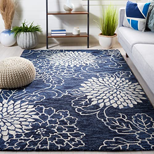 SAFAVIEH Jardin Collection Accent Rug - 3' x 5', Navy & Ivory, Handmade Floral Wool, Ideal for High Traffic Areas in Entryway, Living Room, Bedroom (JAR602N)