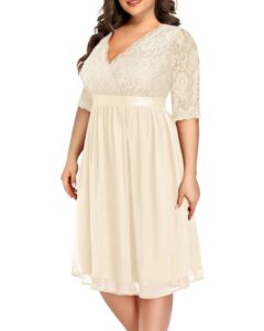 pinup fashion champagne dress women plus size bridesmaid wedding guest short homecoming prom formal cocktail lace chiffon midi dress