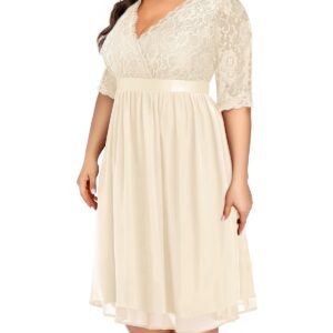 Pinup Fashion Champagne Dress Women Plus Size Bridesmaid Wedding Guest Short Homecoming Prom Formal Cocktail Lace Chiffon Midi Dress