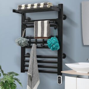 dyrabrest wall mounted towel warmer electric heated towel rack black stainless steel towel warmer heated drying rack with timer and remote control for bath kitchens swimming pools