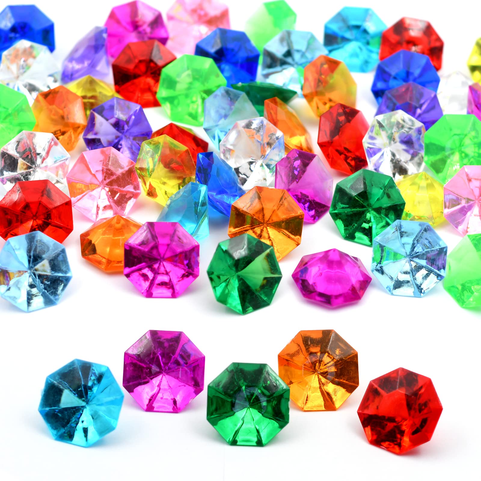 WBJKZJD 60pcs Acrylic Diamond Gems Pirate Plastic Gems Large Acrylic Gems Jewels Bulk Treasure Chest Hunt Party Favors 25 Carat for Kids (Multicolor)