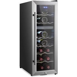 nutrichef pkcwcds184 wine refrigerator cellar, 18 storage and 58.2 liters internal capacity, single zone chiller with digital touch button control, placement for standing bottles and air tight seal