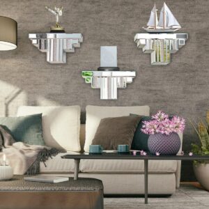 Mirrored Floating Wall Shelf, Silver Mirror Crushed Diamond Decorative Wall Shelf for Home Decoration Crystal Diamond Wall Art Décor Accent Piece Showcase, 14.3" L×5.5" W×7.6" H