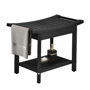 DWVO Poly Lumber Shower Bench, Shower Stool with Handles Storage Shelf, Water Resistant & Non-Slip Design Shower Seat, Shower Bath Chairs Spa Stool for Bathroom 24' x 13' (Black)