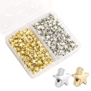 400 pcs star shape spacer beads star buttons for crafts large hole star loose beads star spacer beads jewelry charm loose beads for diy bracelet necklace jewelry crafts making (gold, silver)